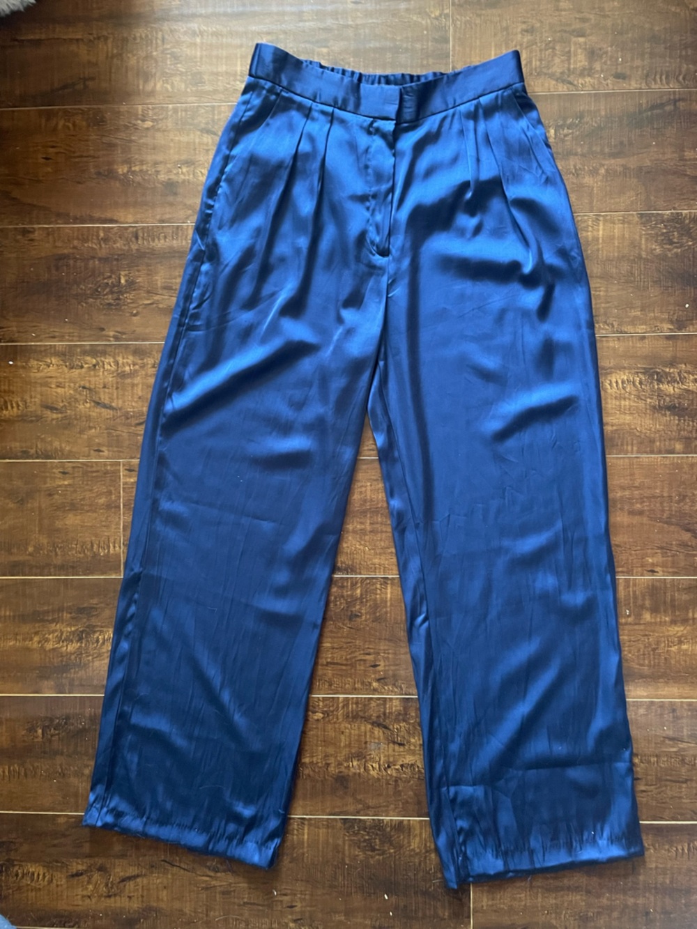 Women's Satin Wide-Leg Pants - Navy Blue